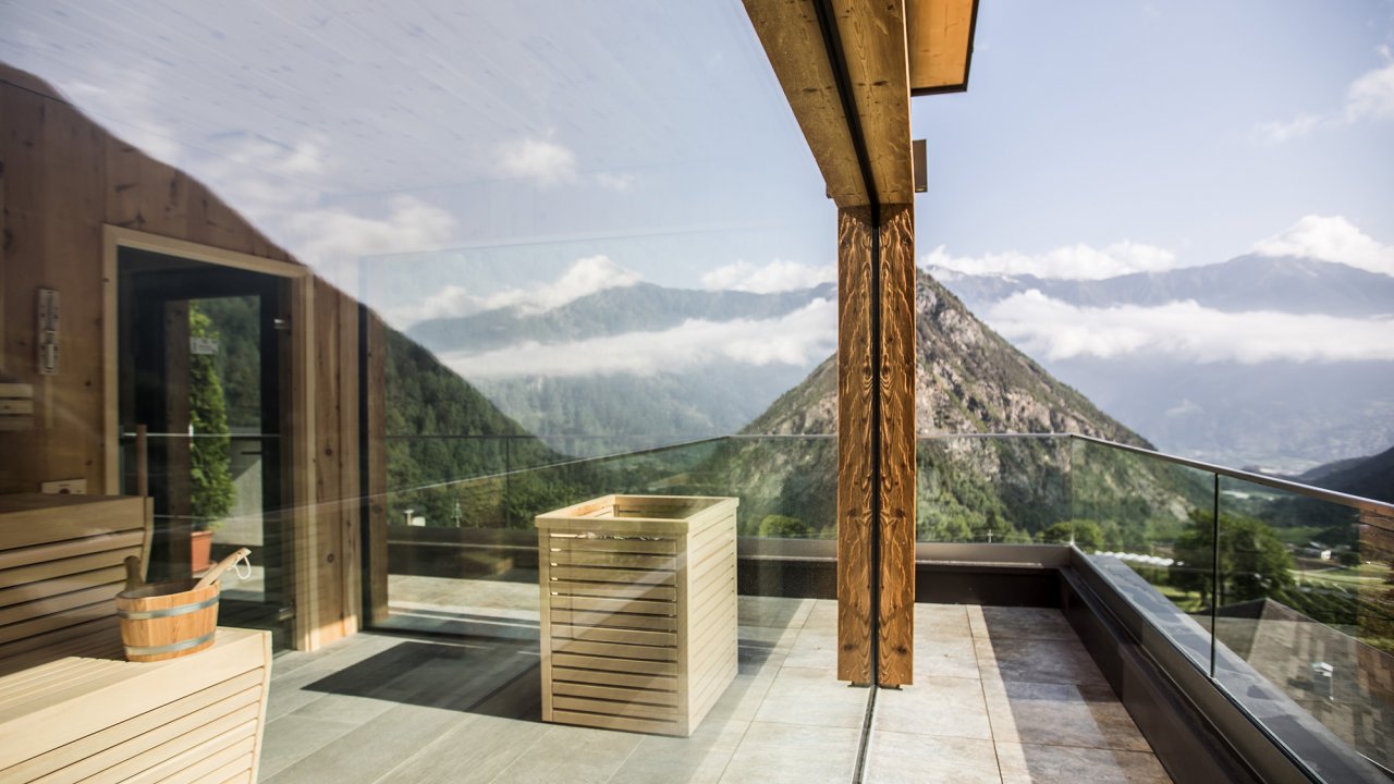 Sauna mit Panorama Aussicht im Vinschgau